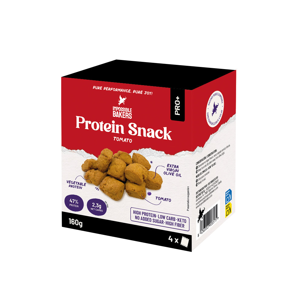 Snacks salados altos en proteína sin azúcares añadidos sabor tomate